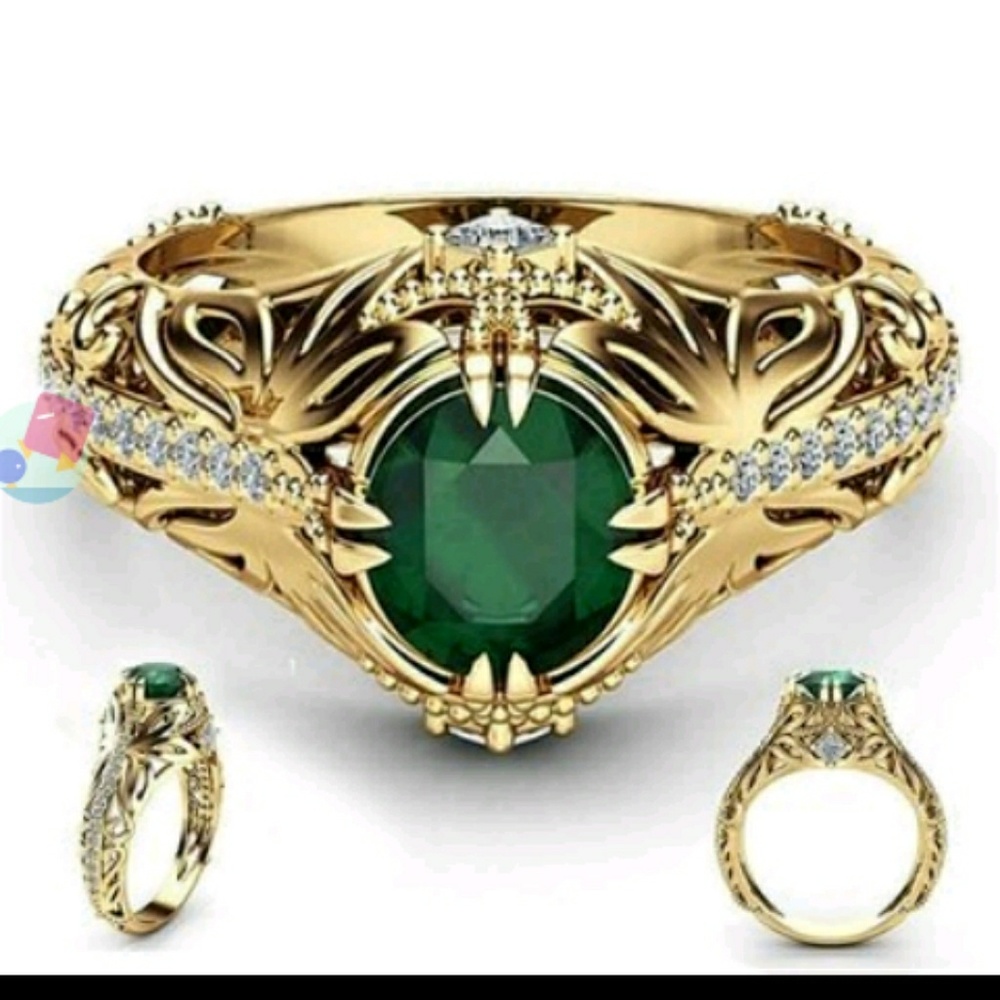 14 k Gold Filled 925 Stamped Green Ring